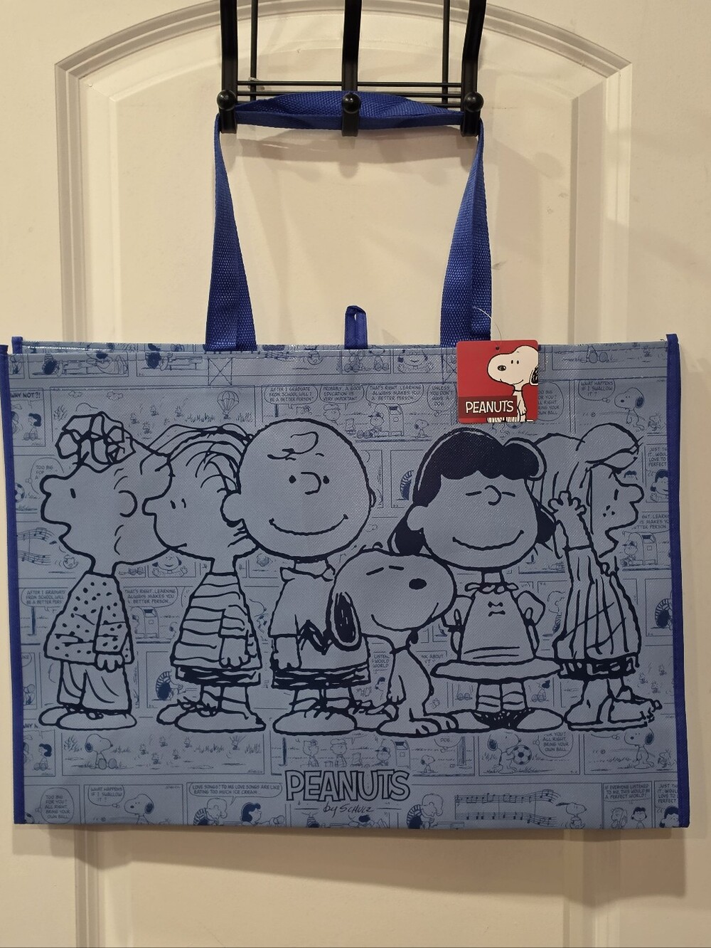 Peanuts Snoopy & The Gang Newspaper Skits Shopper Tote Bag- Blue - Picture 4 of 9